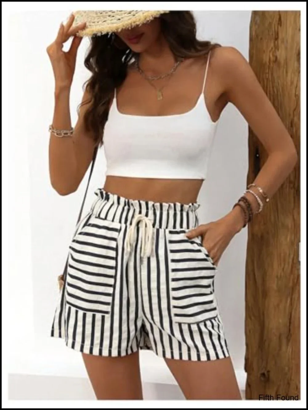 High Rise Striped Linen Shorts with Drawstring Waist